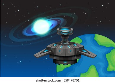 Spaceship floating in the space illustration