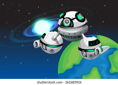 Nave espacial flotando en la ilustración espacial