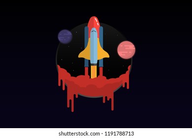 Spaceship fly to space banner concept icon.vector and illustration