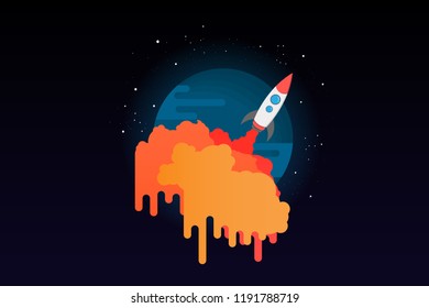 Spaceship fly to space banner concept icon.vector and illustration