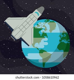 Spaceship flying around earth