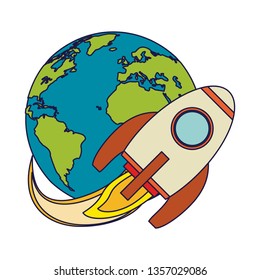 Spaceship flying around earth