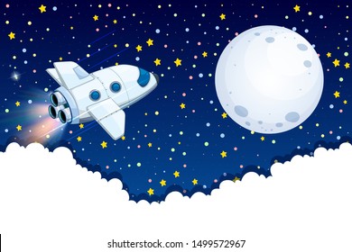 Spaceship flying to the moon illustration