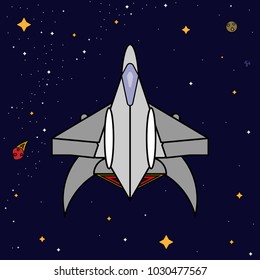 Spaceship flying in outer space flat vector illustration space launch start expedition colonization exploring travelling to the stars galaxy cosmos universe science fiction technology business success