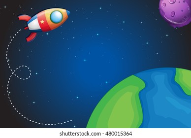 Spaceship flying over the earth illustration