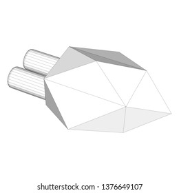 Spaceship, flying saucer, UFO. Isolated white background. Abstract icon, symbol, logo. Graphic 3D drawing. Creative vector illustration.