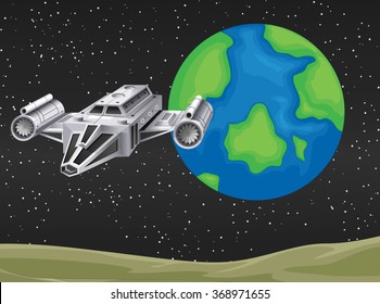 Raumschiff-Fliegen in der Weltraumgrafik