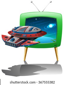 Aeronave espacial volando en el espacio en la ilustración de la televisión