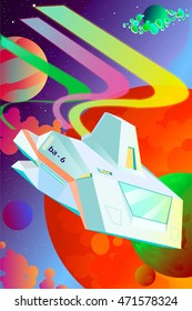 Spaceship flying through the planets