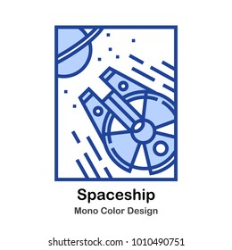 Spaceship flying through the star mono color illustration