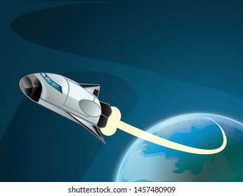 spaceship flyng to outer space. illustration 