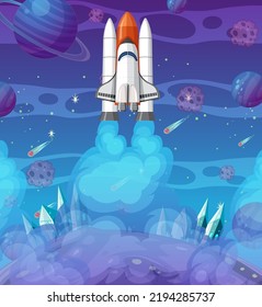 Spaceship in the galaxy background illustration