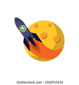 spaceship galaxy moon flat icon image vector illustration