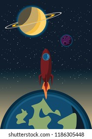 spaceship in galaxy vector illustration 