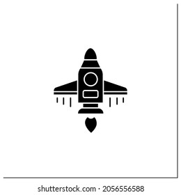 Spaceship glyph icon. Spacecraft controlled by crew. Ready for flight. Cosmos research. Mars landing concept. Filled flat sign. Isolated silhouette vector illustration
