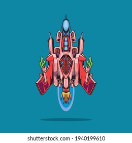 Spaceship hand draw illustration isolated on blue background