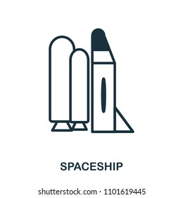 Spaceship icon. Flat style icon design. UI. Illustration of spaceship icon. Pictogram isolated on white. Ready to use in web design, apps, software, print.