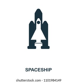 Spaceship icon. Flat style icon design. UI. Illustration of spaceship icon. Pictogram isolated on white. Ready to use in web design, apps, software, print.
