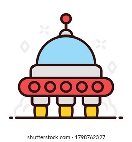 Spaceship icon in flat style, spacecraft concept 