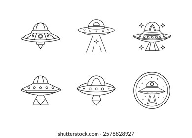 spaceship icon line art vector illustration