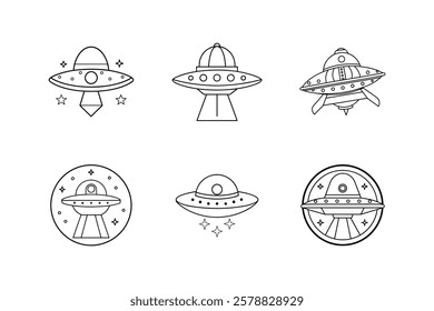 spaceship icon line art vector illustration