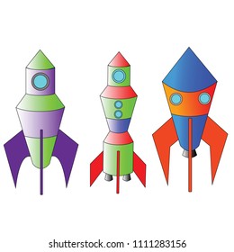 Spaceship icon set. Cartoon set of spaceship vector icons for web design isolated on white background