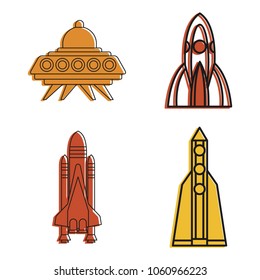 Spaceship icon set. Color outline set of spaceship vector icons for web design isolated on white background