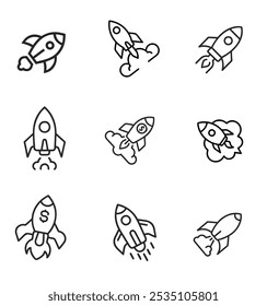 Conjunto de iconos de la nave espacial símbolo de diseño de ciencia y tecnología. Vector