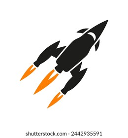 Spaceship icon. Starship, rocket. Colored silhouette. Top front view. Vector simple flat graphic illustration. Isolated object on a white background. Isolate.