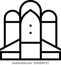 Raumschiff-Symbol. Dünnes lineares Design einzeln auf weißem Hintergrund