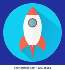 Spaceship icon.Flying-up rocket cartoon.  Flat vector.