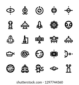 spaceship icons set with moon rover, toy rocket hand drawn space ship and planets vector set