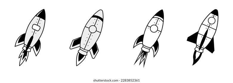 Spaceship icons set. Rocket launch icon. Space rocket start up launch symbol innovation. 