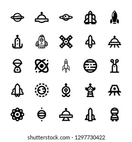 spaceship icons set with space capsule, astronaut and spacecraft vector set