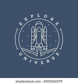 spaceship illustration badge line art vector