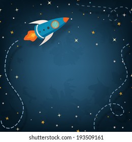 Spaceship illustration with space for your text in cartoon style