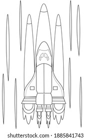 
spaceship image in flight, for coloring book, eps10 file format.