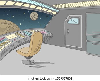 Spaceship interior graphic color sketch illustration vector