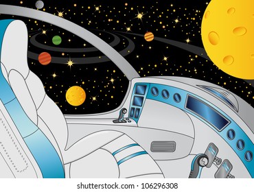 spaceship interior in the universe, vector illustration