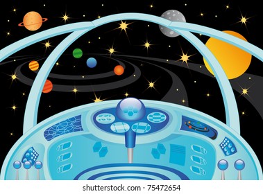 Spaceship Interior In The Universe, Vector Illustration