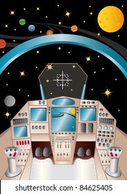 spaceship interior in the universe, vector illustration