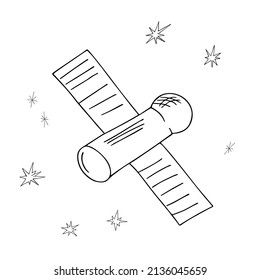 Spaceship, interstellar telescope for universe exploration and intergalactic travel. Doodle style, minimalism. Isolated. Vector illustration