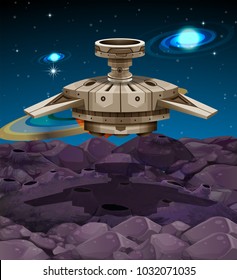 Spaceship landing on moon surface illustration