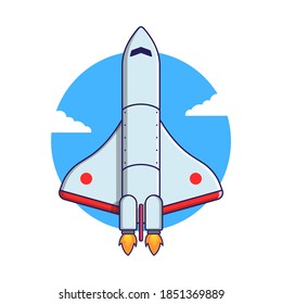 Spaceship launch flat style cartoon illustration. The technology concept icon isolated. Astronomy, spaceship, discovery, scientific, & exploration.