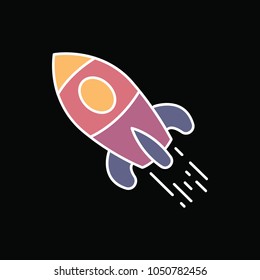 Spaceship launch icon. Cartoon Spaceship launch vector icon for web design isolated on black background