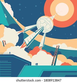 Spaceship launch illustration, vector, concept.