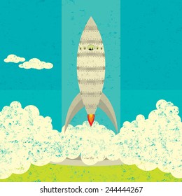 Spaceship launch A spaceship launching from the ground. The spaceship is on a separate labeled layer from the background.