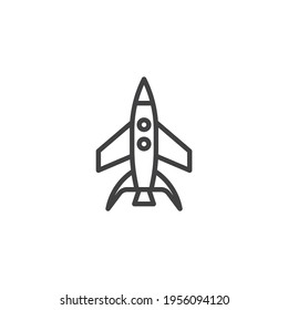 Spaceship launch line icon. linear style sign for mobile concept and web design. Space shuttle outline vector icon. Symbol, logo illustration. Vector graphics