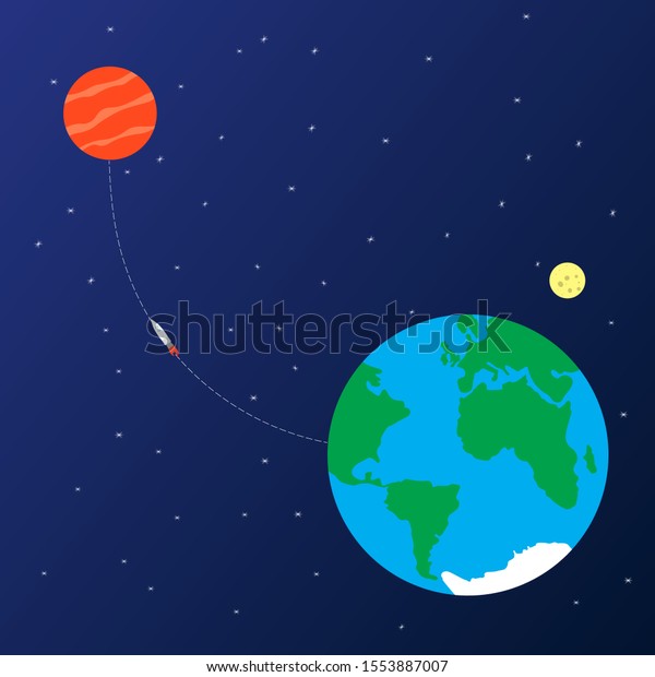 Spaceship launch to Mars planet, cosmos\
exploring concept. Vector flatstyle\
illustration.