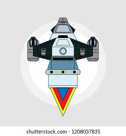 spaceship launch rocket flying outer space galaxy universe science research Earth trip exploring flat vector 